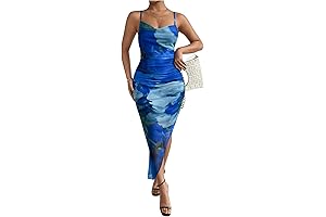 Women's Mesh Ruched Bodycon Midi Dress