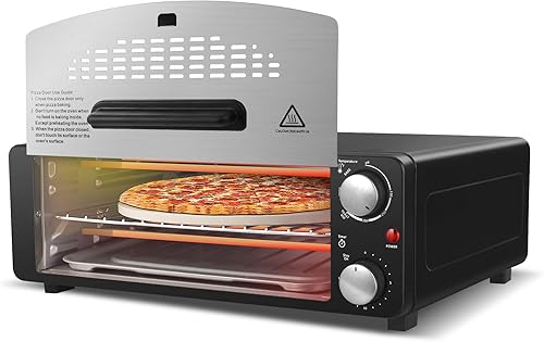 CTT Horno de pizza negro 2 en 1 para panadería tostadora multifuncional cocina instantánea de pizza con puerta de pizza extraíble abatible y lejos