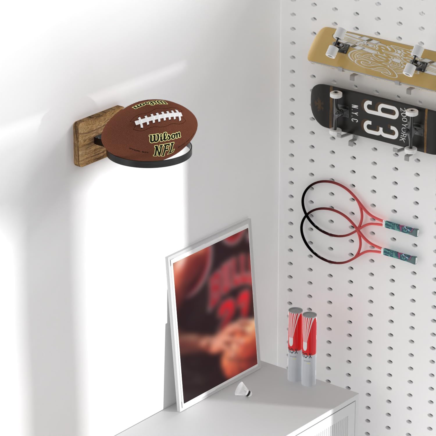Wall Mount Basketball Holder, Ball Storage Holders Display Rack for Autograph Basketball, Football, Soccer, Volleyball Collection, Sports Accessories Organizer for Player Fans