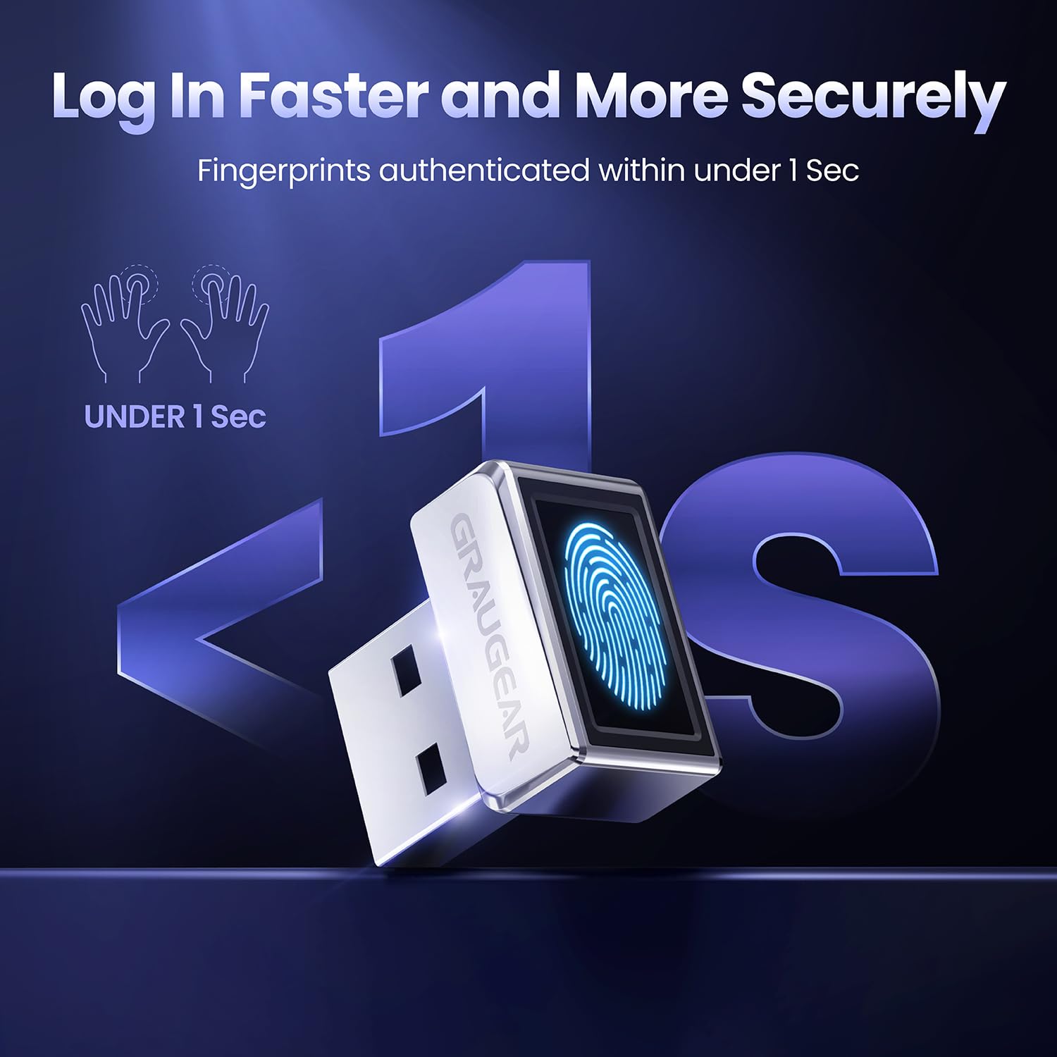 GRAUGEAR Capteur d'empreintes digitales USB pour PC [Keylogger] Fingerprint USB Passkey | Serrure biométrique tactile à 360° pour PC, prend en charge Windows 11 Hello, jusqu'à 10 empreintes par compte utilisateur