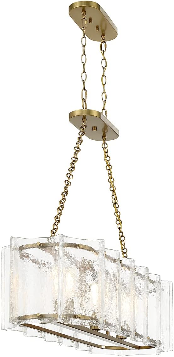 Savoy House 1-8203-3-322 Genry Coastal Farmhouse Clear Water Piastra Glass Linear Chandelier, 3-Light 180 Total Watts, 32" H x 41" L, Warm Brass