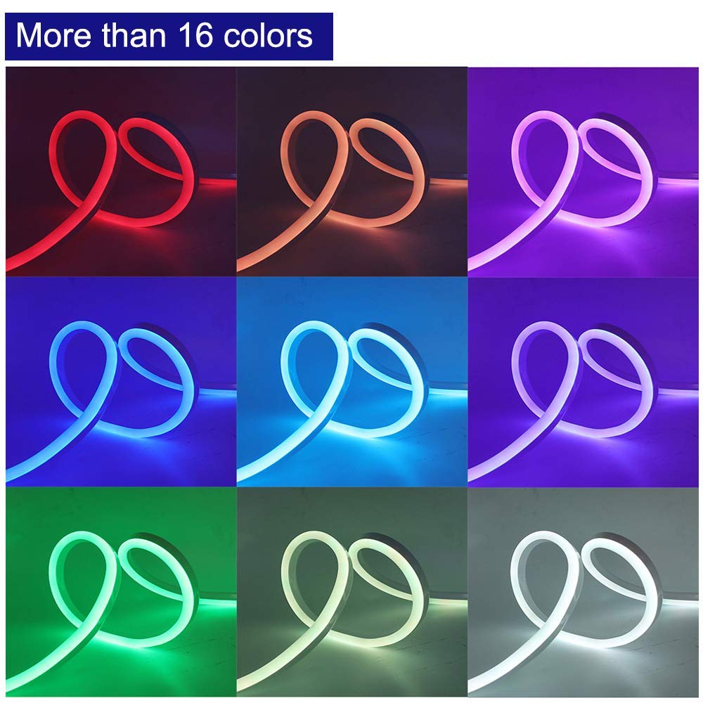 XUNATA 7m Luce al Neon Striscia LED RGB con Telecomando a 24 tasti, 220 V SMD 5050 60 LED/m, Flessibile Striscia a LED Strip per Scaletta Tetto Cavi da Cucina Decorazione