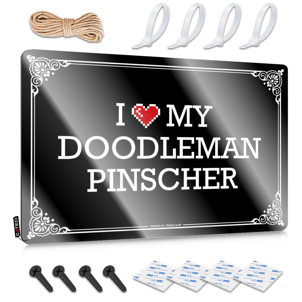Fzfn Colour Country Stuff Playroom Tin Metal Sign - I Love My Doodleman Pinscher Sweet Rustic Wall Hanging(20X30cm)