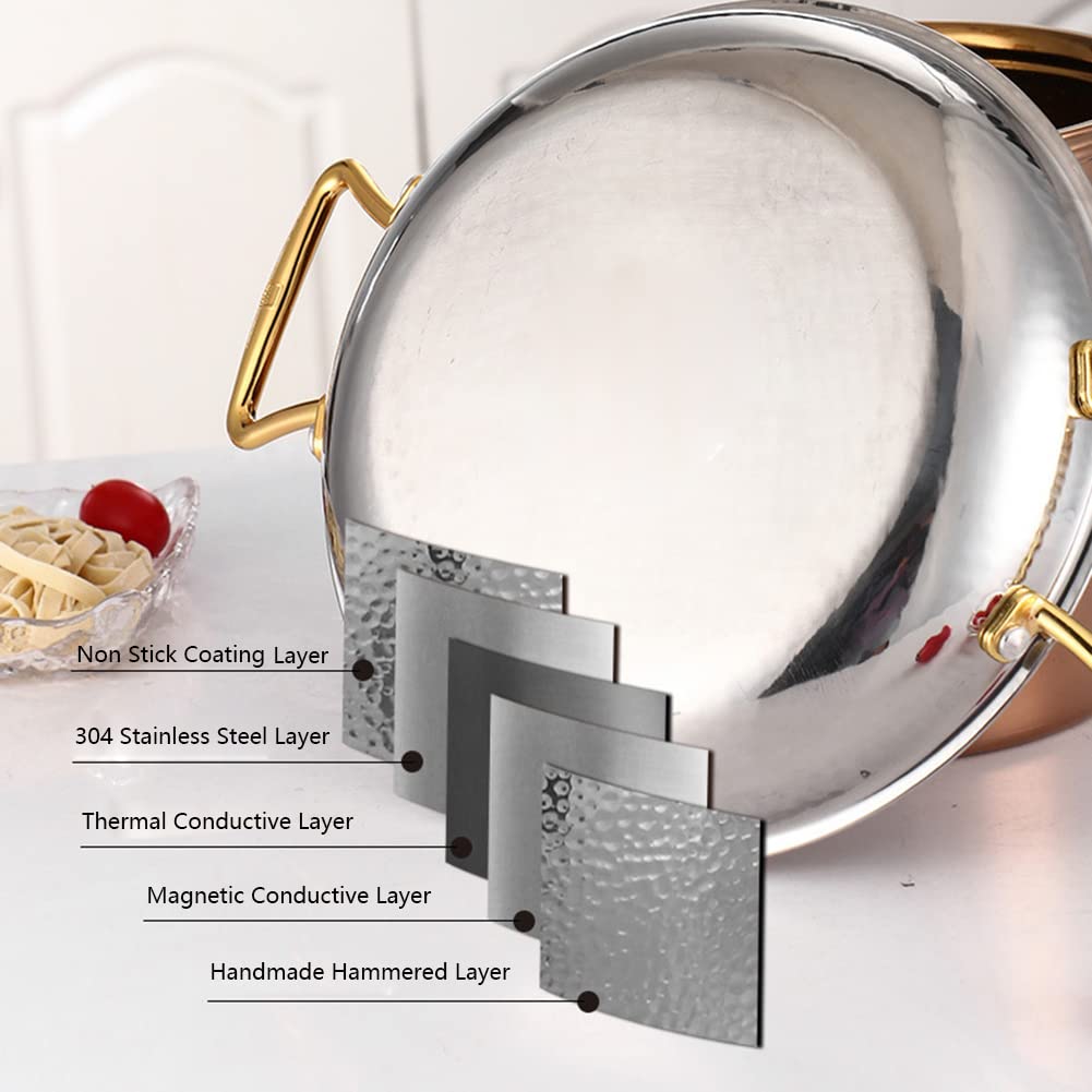 Acero Inoxidable 304 Paellera, 4 Tamaños Sartén, Martillado A Mano Antiadherente Paella Española Batería De Cocina Con Asas De Doble Remache Para Hogares O Restaurantes, 28cm,Silver