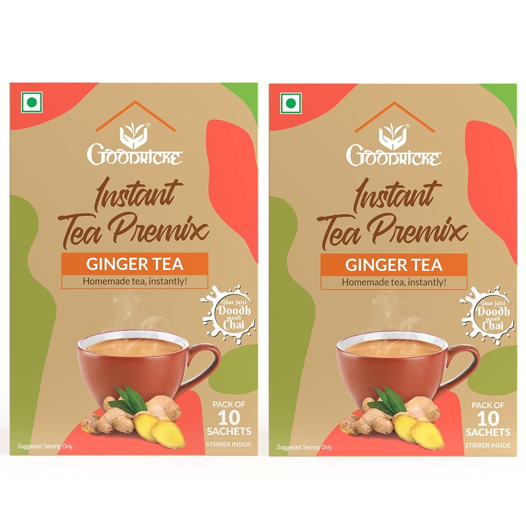 Goodricke Instant Tea Premix - Té de jengibre (2 x 10 bolsitas) | Adrak Chai | Bolsitas de té instantáneo premix de jengibre