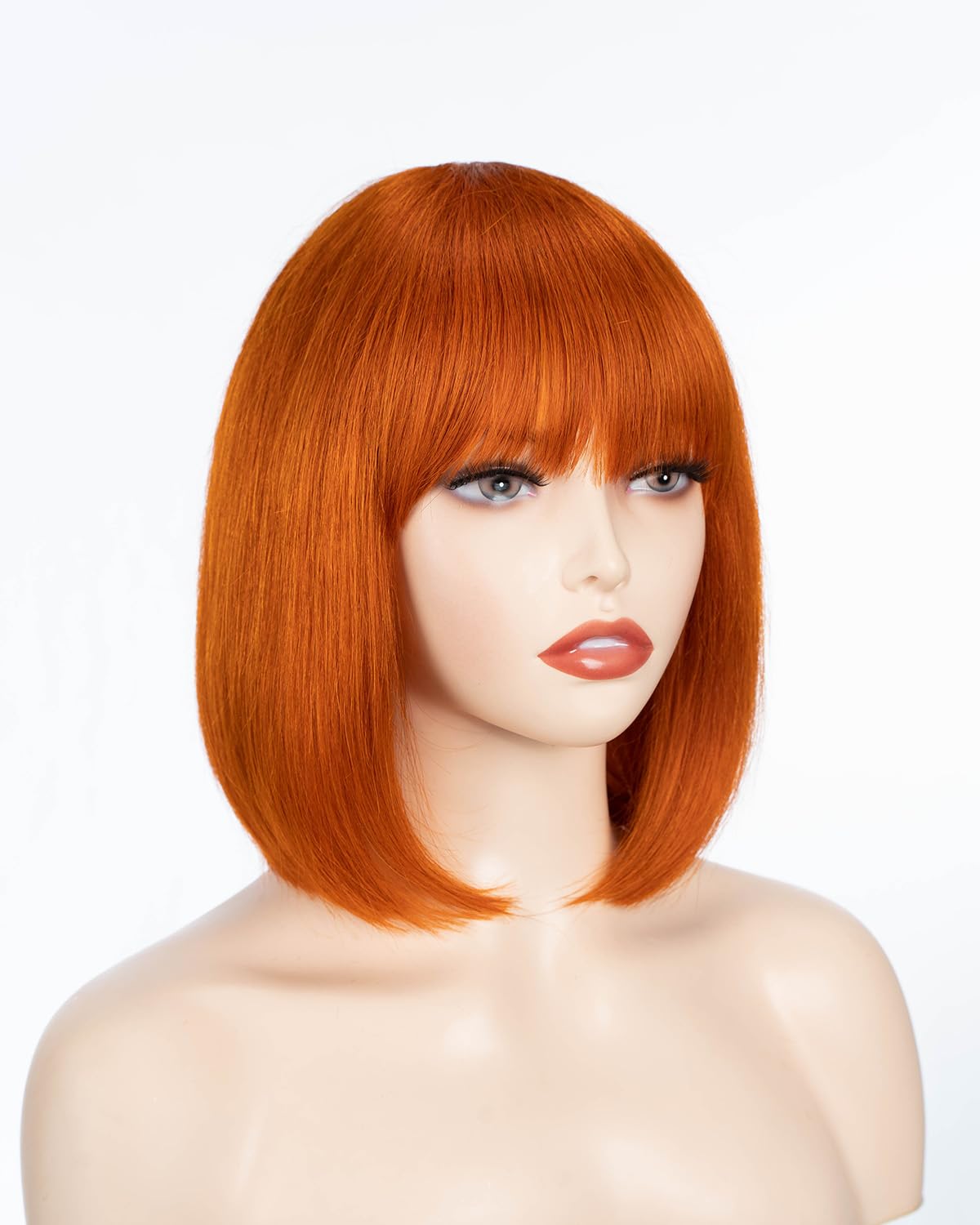 JOEDIR LUX Bob Straight Human Hair Orange Wig Wear and Go Glueless Wig with Bangs for Women, S ORANGE-10 - Image 3