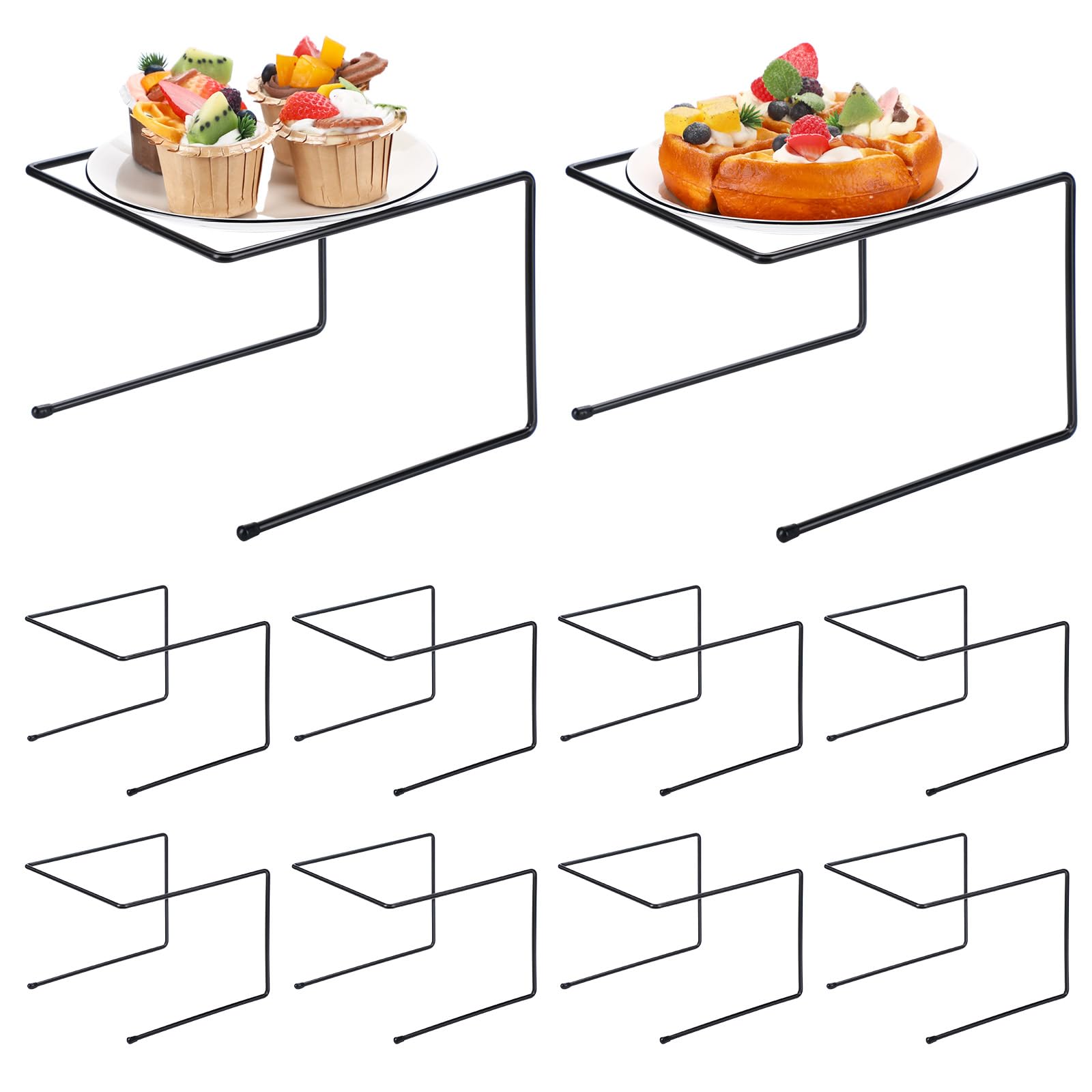 Mimorou 10 Pcs Black Metal Pizza Stand Pizza Rack Serving Tray Holder Tabletop Food Platter Tray Display Rack for Buffet Restaurant Home 9" L x 8" W x