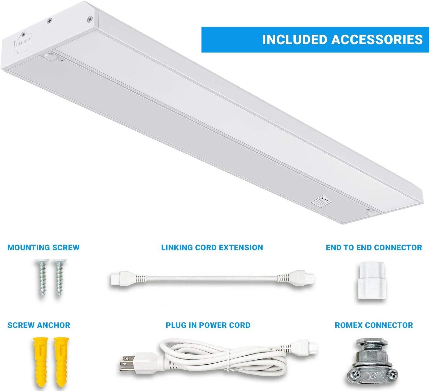 LEDMyplace 22 Inch 11W LED Under Cabinet Light Dimmable and CCT Changeable 3000K/4000K/5000K, Linkable, Direct Plug-in, ETL & Energy Star Listed, Under Shelf Lighting for Kitchen, Desk, Workspace