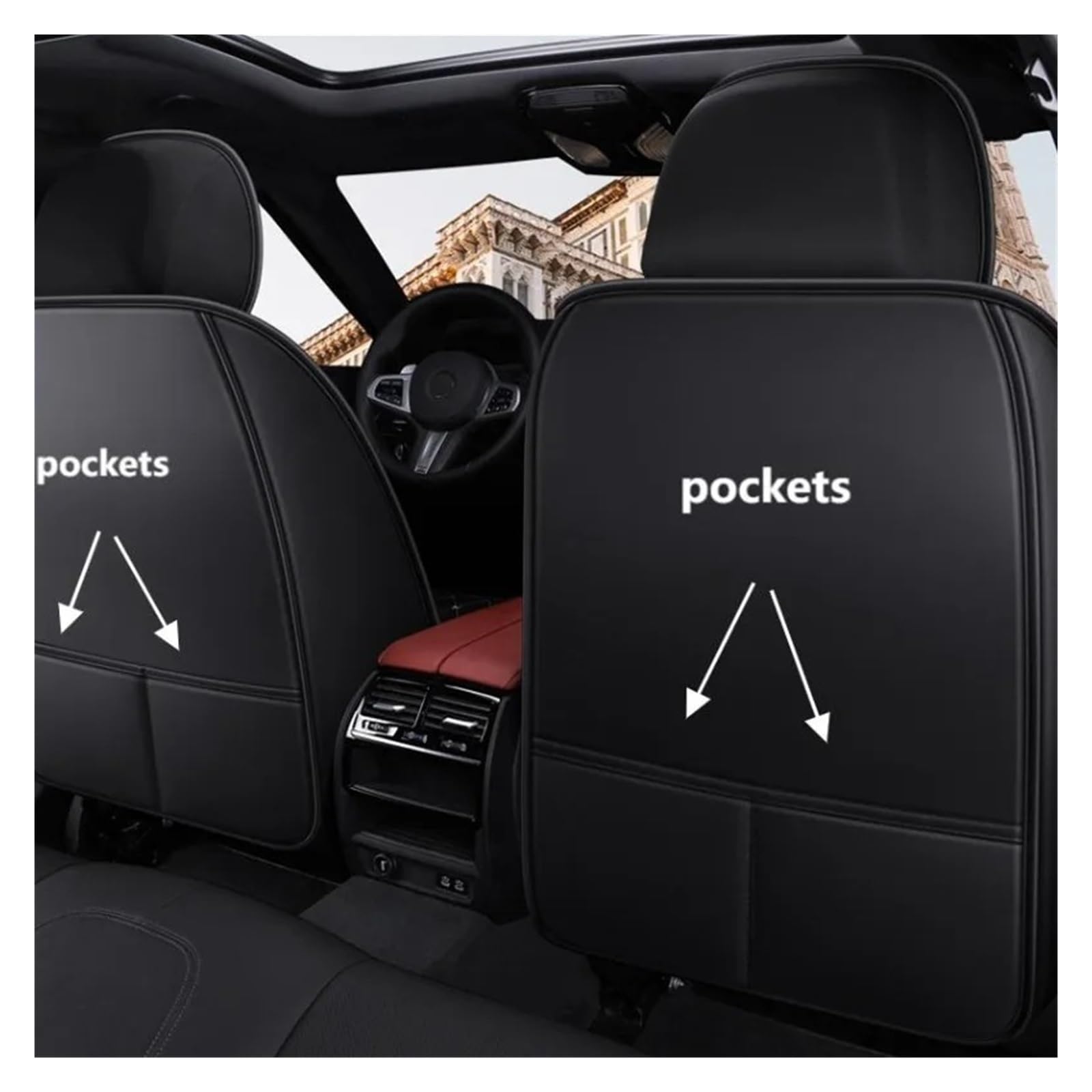 Sitzbezügesets 5-Sitzer-Universal-Autositzbezug Aus PU-Leder Komplettes Autokissen Schutzhülle Rutschfest Langlebig Für Alle Jahreszeiten Autositzbezüge(Schwarz)