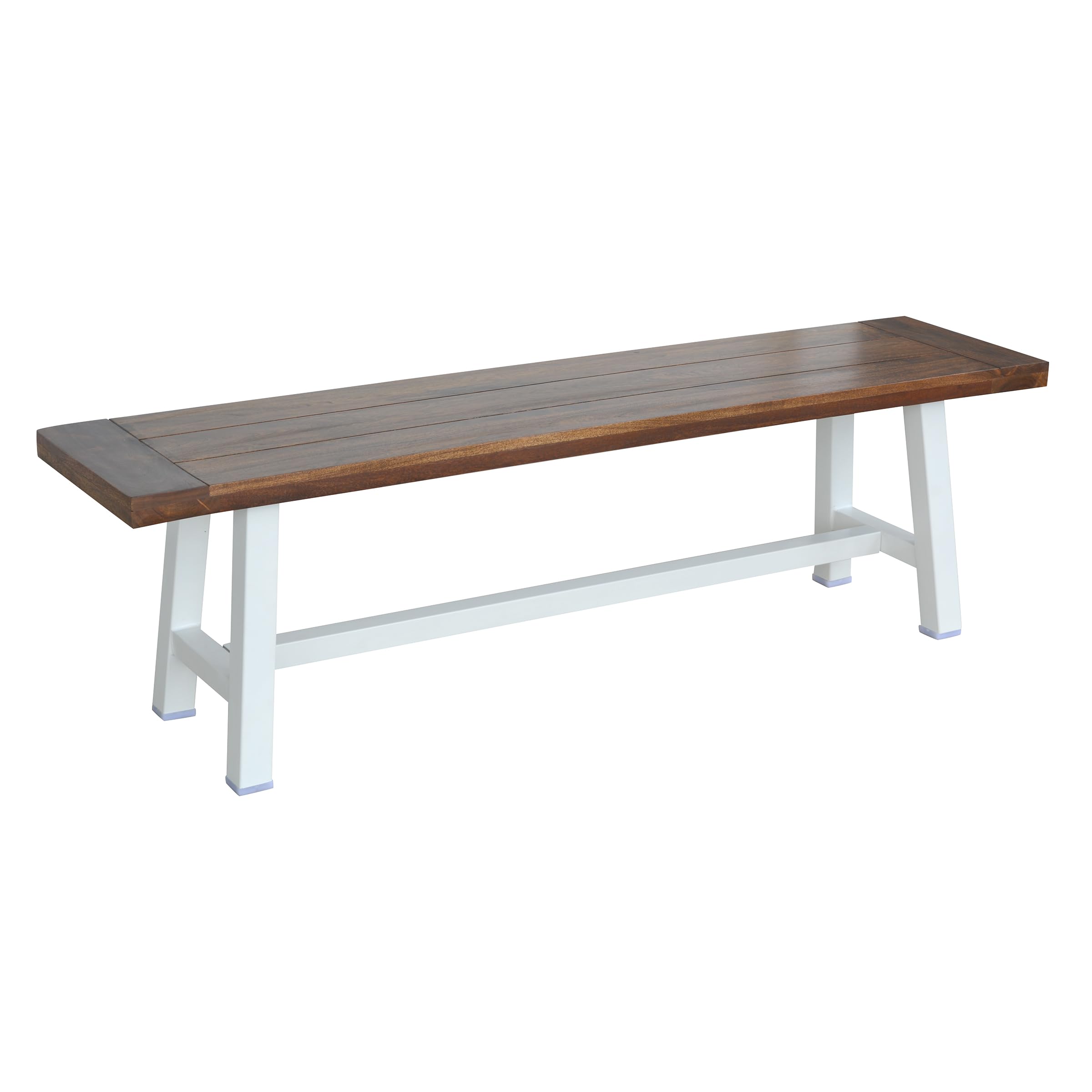 Buffalo Tools Indoor/Outdoor 63 in. Bench with Acacia Top and Metal Base - White by AmeriHome – White, Acacia, Brown, Model AWOBW63