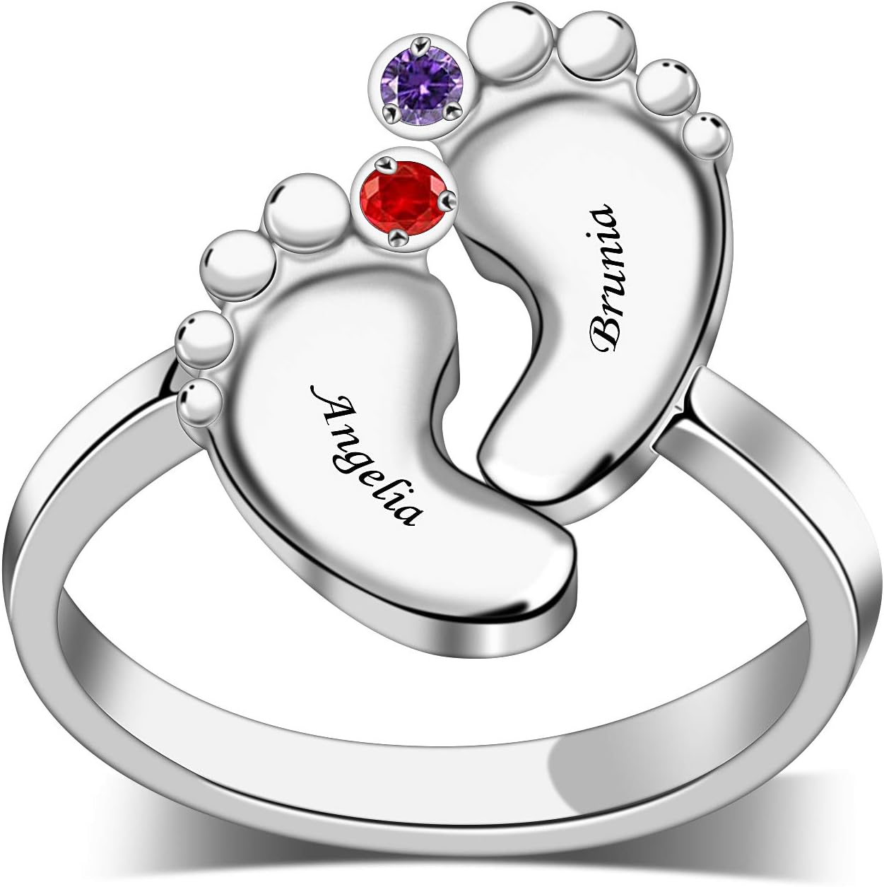 BAUMA AUTO Personalized Sterling Silver Mothers Ring with 2/3/4/5/6 Simulated Birthstones can Engraved Custom Name for Grandmother Mother Family Rings for Women Christmas