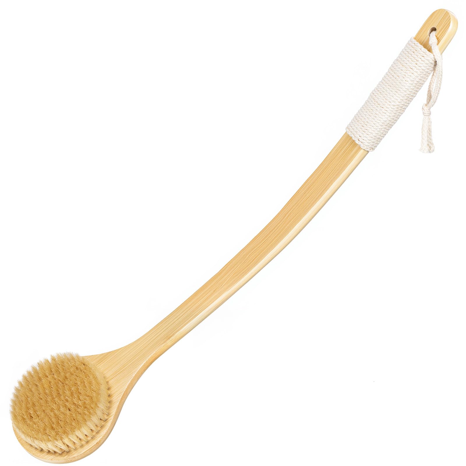 Photo 1 of ????Back Scrubber Brush for Shower, 22" Curved Long Bamboo Handle Shower Brush, Antiskid Body Bath Brushes for Back Dry/Wet Brushing, Moderately Soft Natural Bristle Body Brush for Showering (Beige)