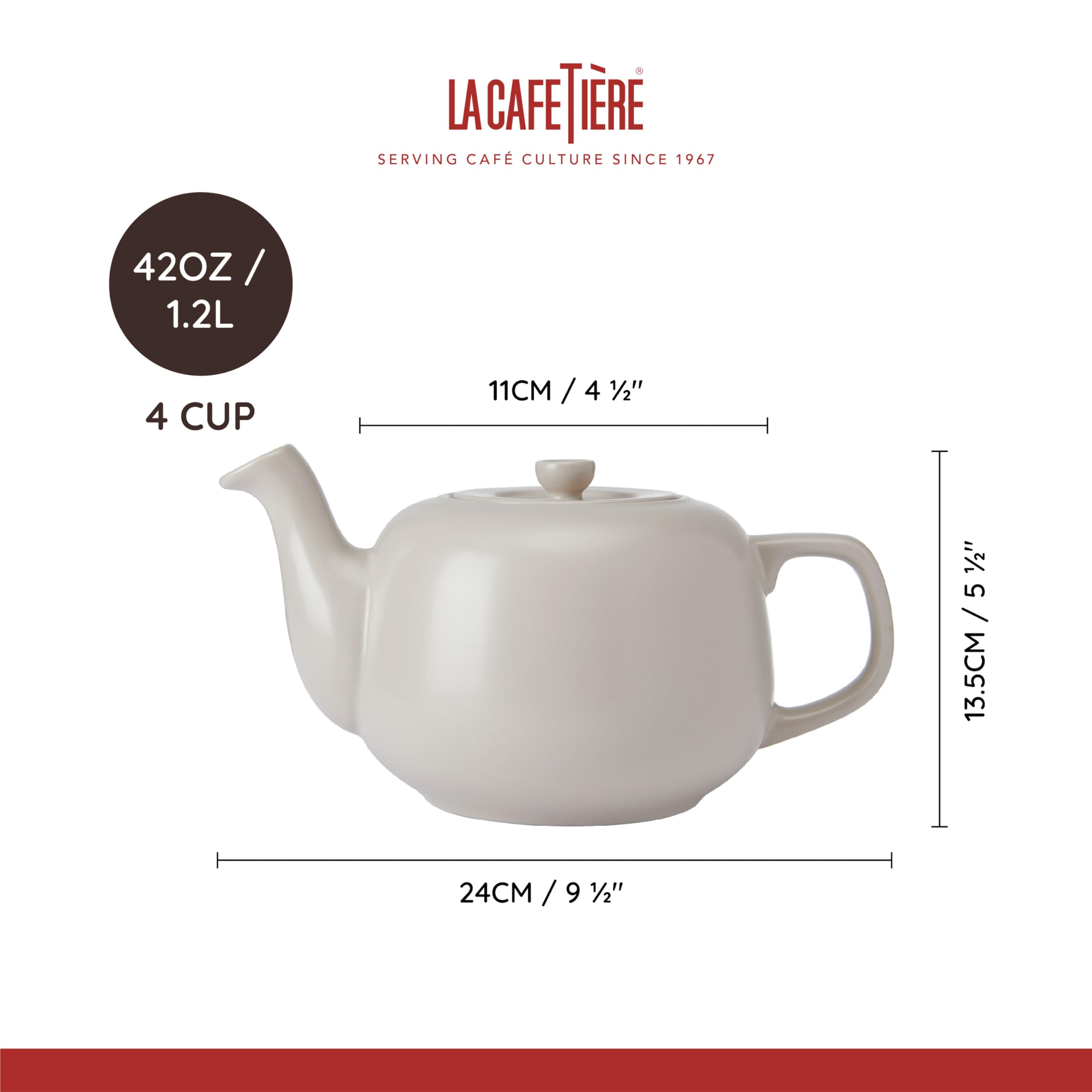 La Cafetière Teiera classica in colore beige/crema, teiera tradizionale con manico comodo e beccuccio antigoccia, per 4 tazze adatta per bustine di tè, facile da pulire, 1,2 l