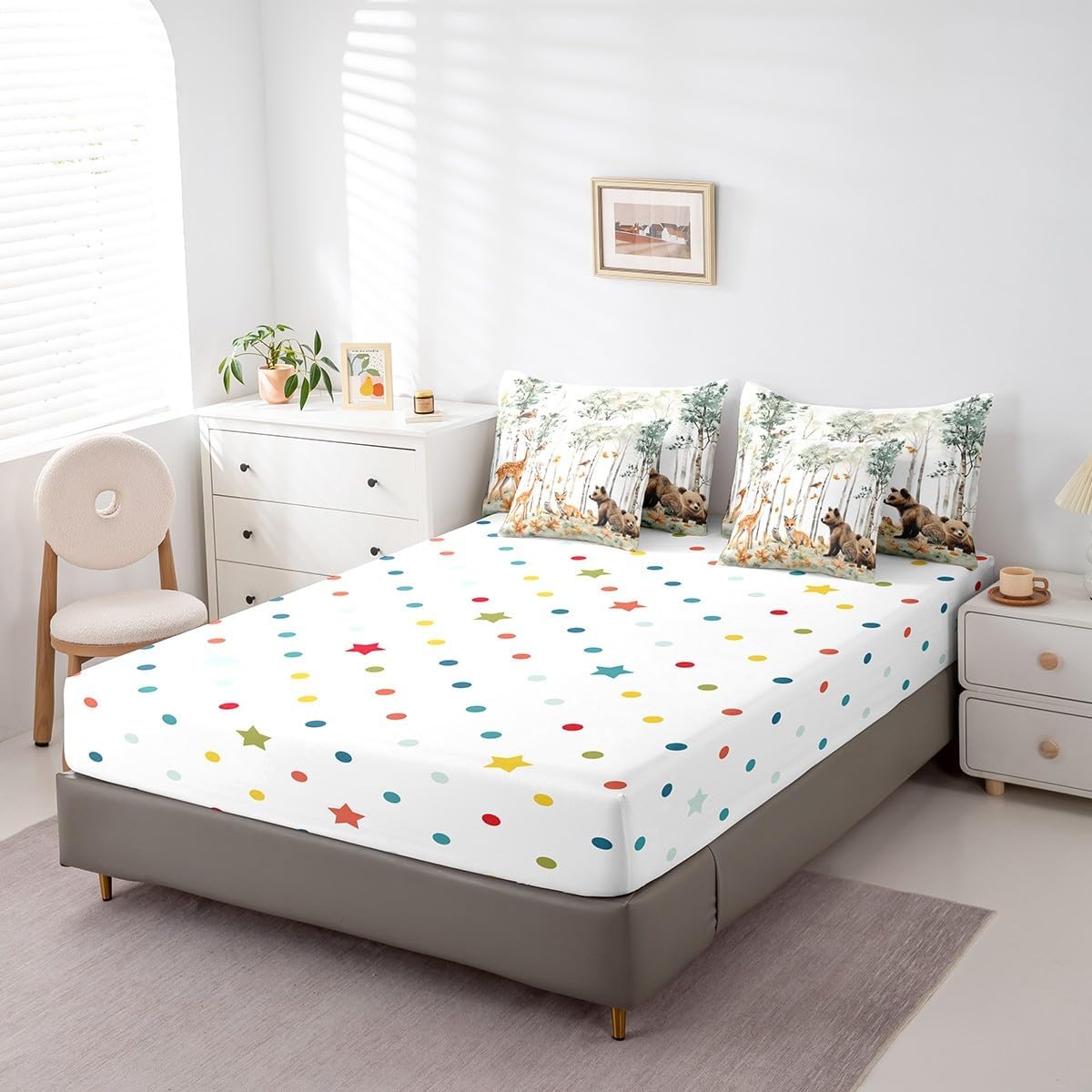 Feelyou Animal Comforter Set with Sheets Twin Size Deer Bed in a Bag for Boys Girls Teens Fox 7 Pieces Bedding Set Bear Bed Set Room Decor Forest