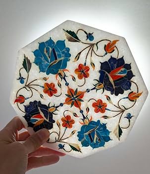 インド工芸品　大理石天然石象嵌細工 楽天市場】InDream 大理石 象嵌細工 一点もの 152×152mm 4インチ 八