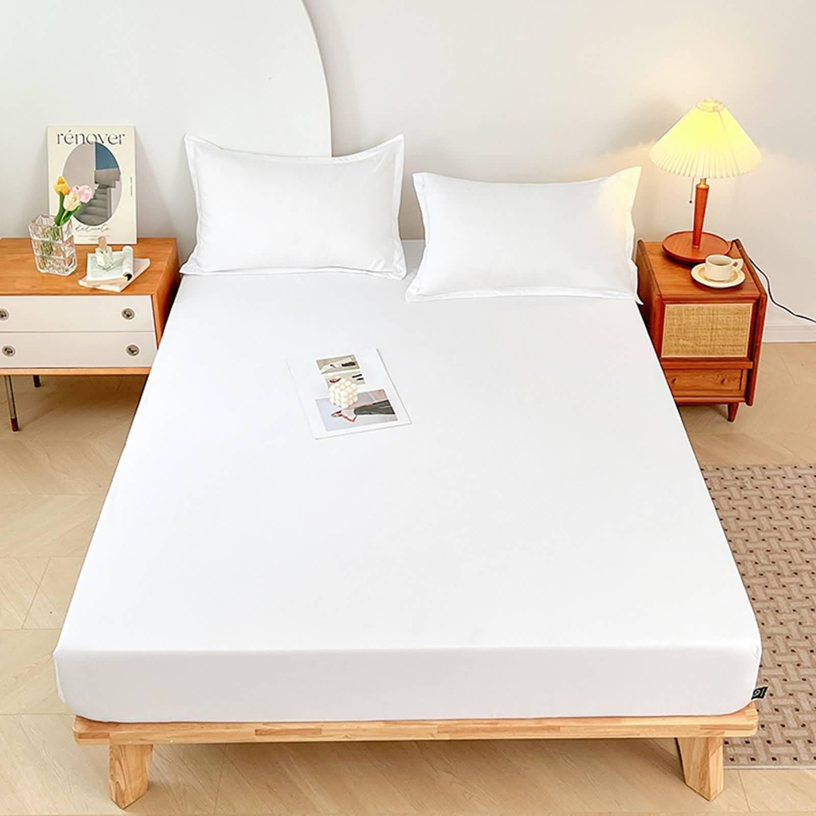 120x200cm Betttuch Faltbar, Spannbettlaken Wasserbett Einfarbig, Faltenresistent und Ausbleichen Baumwolle Spannbettuch Laken Weiß Unterbett als Schutz für Boxspringbett & Topper