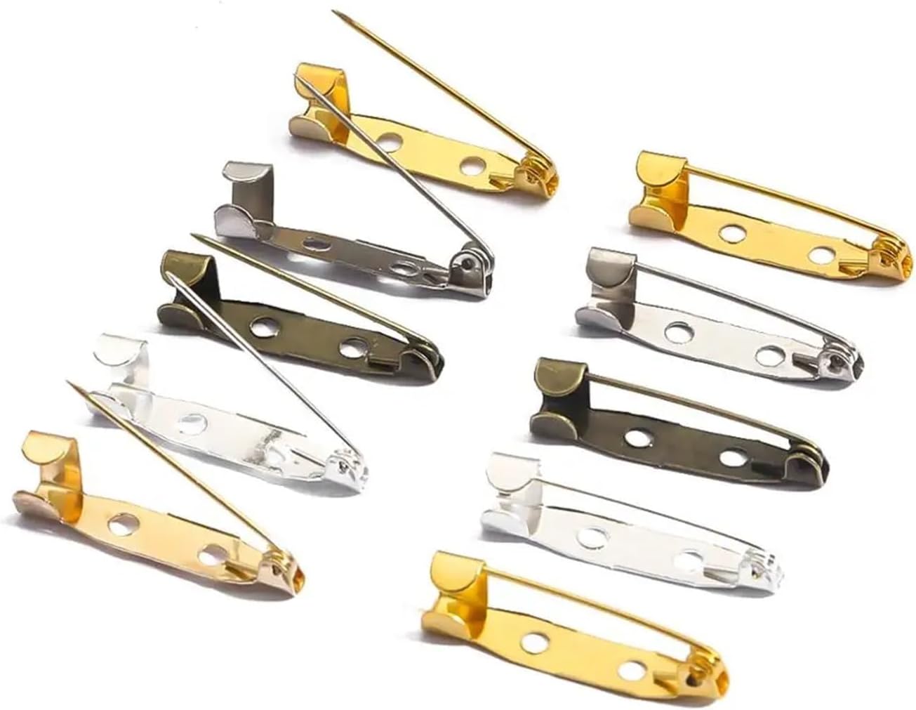 Brooch Pin Backs 100pcs 15 20 25 30 35mm 5 Colors Brooch Clip Base Pins Blank Safe Lock Brooch Pin Base for DIY Jewelry Making Findings(Gold,15mm)