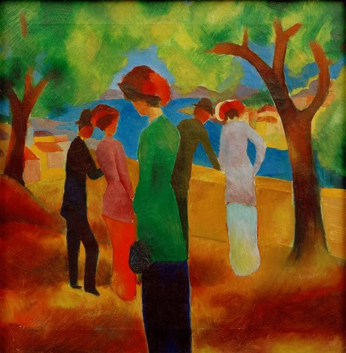 Cuadro en lienzo expresionista Dama de verde de August Macke, decoración 60x90cm