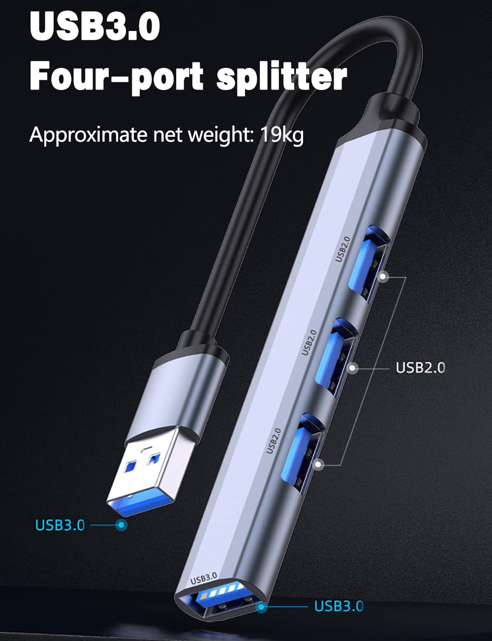 Hub USB Adaptateur multiport 4 en 1 USB 3.0 3 Ports USB 2.0 pour Macbook Pro Windows