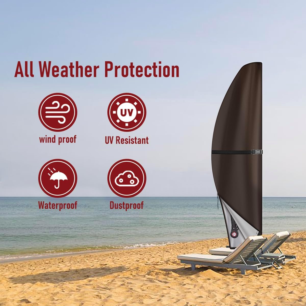 Patio Umbrella Cover Waterproof Outdoor Umbrella Cover Banana Parasol Cover for 9Ft to14Ft Cantilever Offset Umbrella (Brown, Fits Offset Umbrella 7.5 - 11.5 Feet) - Image 7