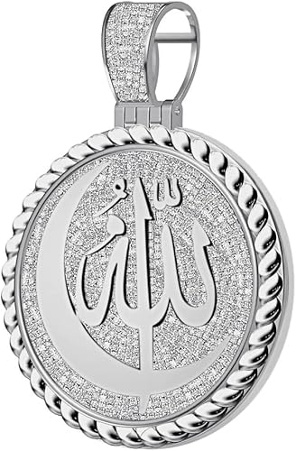 Real Genuine Authentic 1.75 Cwt. VVS1 Natural MOISSANITE Diamond Allah God Crescent Moon Muslim Arabic Islamic Pendant 10K Gold Finish Exlusive Custom Charm Medallion (White Gold Finish)