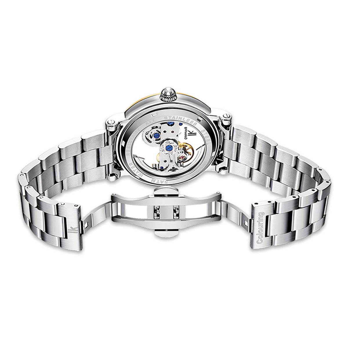 Alienwork IK Orologio Automatico Uomo Donna Scheletro Meccanismo a Ponte Fondo in Vetro