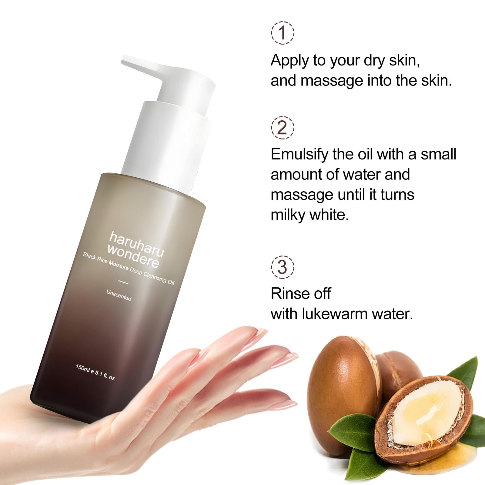 Black Rice Moisture Deep Cleansing Oil 5.1 fl.oz / 150ml | Detergente viso coreano, struccante | Vegano, Cruelty Free | Olio di Semi di Jojoba, Olio di Semi di Macadamia