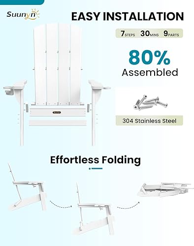 Miniatura 7 de Silla Adirondack plegable, sillas para hogueras de polietileno de alta densidad para todo tipo de clima, sillas Adirondack de plástico con soporte