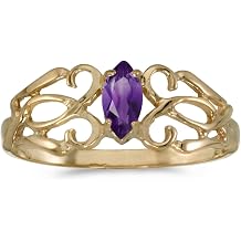 10k Yellow Gold Marquise Amethyst Filagree Ring