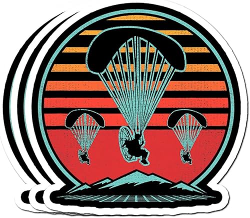 Paramotor - Decoraciones de regalo de parapente retro vintage de los años 80, calcomanías de 3 x 4 para laptop, ventana, casco, botella de agua