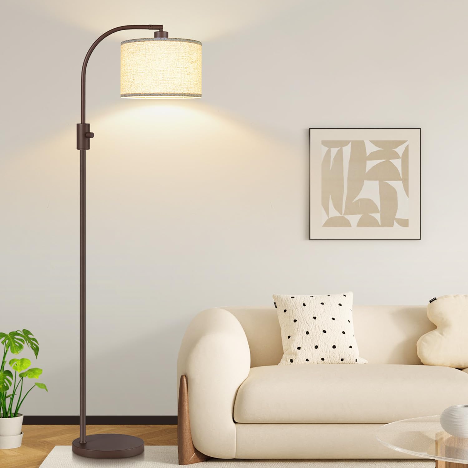 Photo 1 of Nintiue Upgraded Modern Arc Dimmable Tall Standing Floor Lamp with Linen Shade, 1200 Lumens LED Bulb Included, for Living & Reading Room, Bedroom, Office & Nursery, Matte Brown