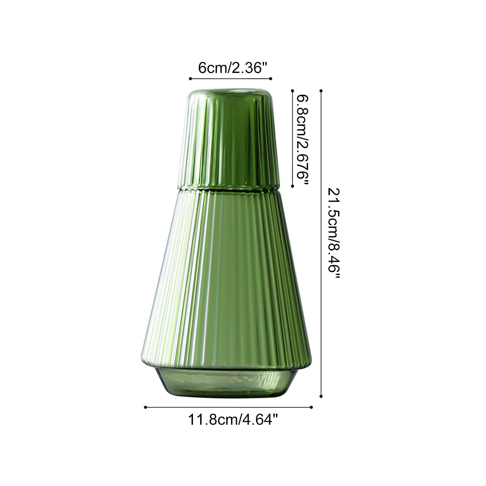 Szklana karafka na wodę i kubek w stylu vintage, klasyczny dzbanek nocny w paski i szklany przezroczysty dzbanek na sok do sypialni, szafka nocna, elegancki zielony design, 970 ml