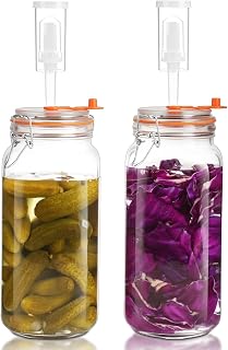 67 Oz Glass Fermentation Jars Kit - 2 Pack Kimchi Wide Mouth Fermenting Container with Airlocks, Sauerkraut Fermenter Making Set for Pickling Canning Sauce, Includes Recipes
