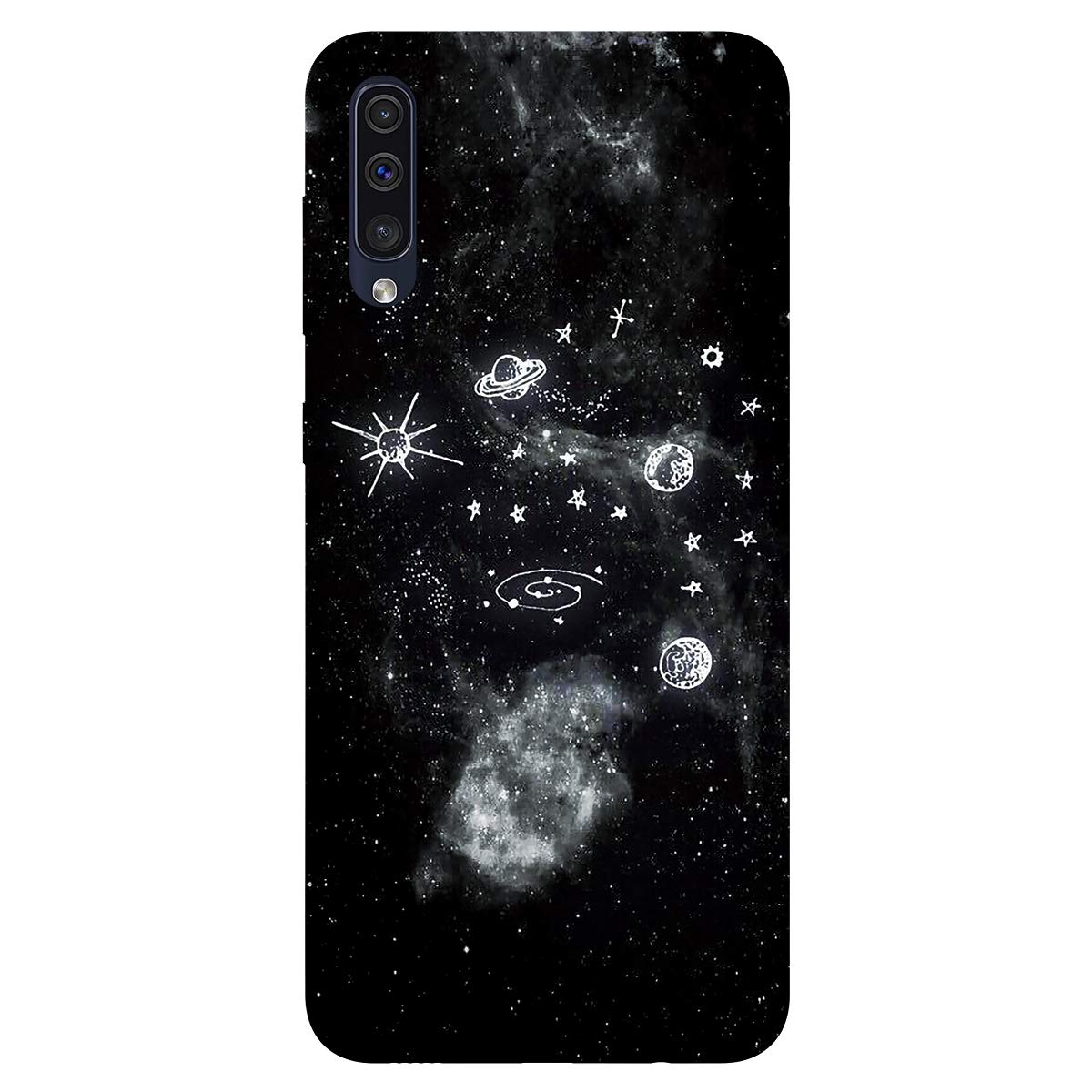 Kompatibel mit Samsung Galaxy A50 2019 Hülle Silikon, Galaxy A50 Handyhüllen Cover Weich Muster Schwarz Schutzhülle Handy Cases Dünn Soft TPU für Mädchen Frauen Jungen, Universum A.