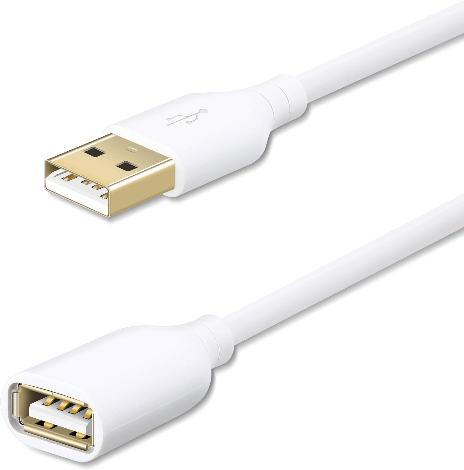 Fesgear USB 2.0 Extension Cable: 6ft USB 2.0 Type A Male to Female Extension Cord Data Transfer Extender with Gold-Plated Connector for USB Flash Drive/Hard Drive/Mouse/Printer (White)