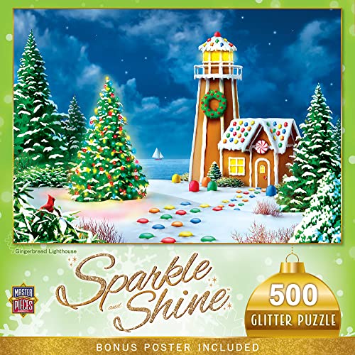 MasterPieces Holiday Glitter 500 Puzzles Collection - Gingerbread Lighthouse 500 ...