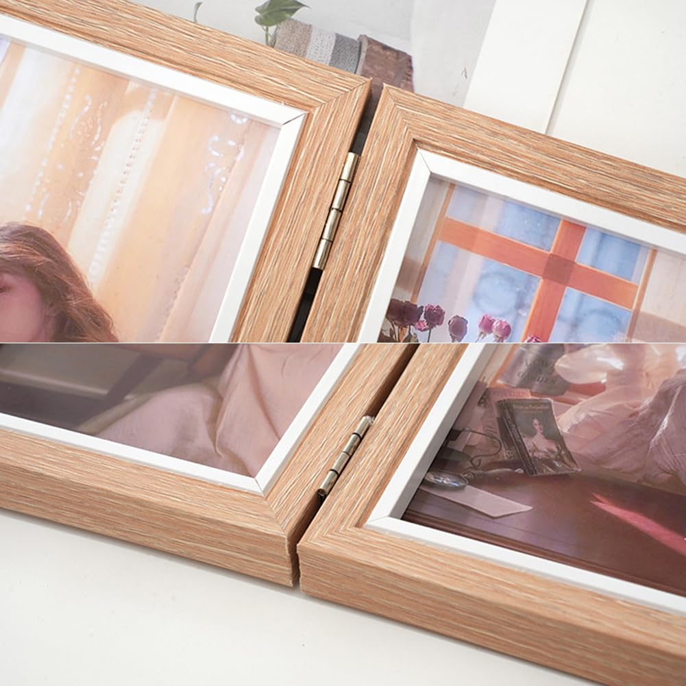 Cadre Photo Double Pliable 10x15 Cm - Bois Et Acrylique, Affiche 2 Photos, Gris, Pour Table - 3