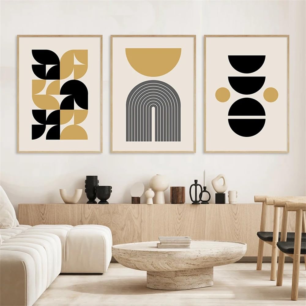 WUHBCZ Canvas Paints-Abstract Geometric Sun Line Beige Boho Posters Canvas Painting Wall Art Mural Print Pictures Modern Living Room Kitchen Office Home Decor-60 * 80cm/3PCS (No Frame)