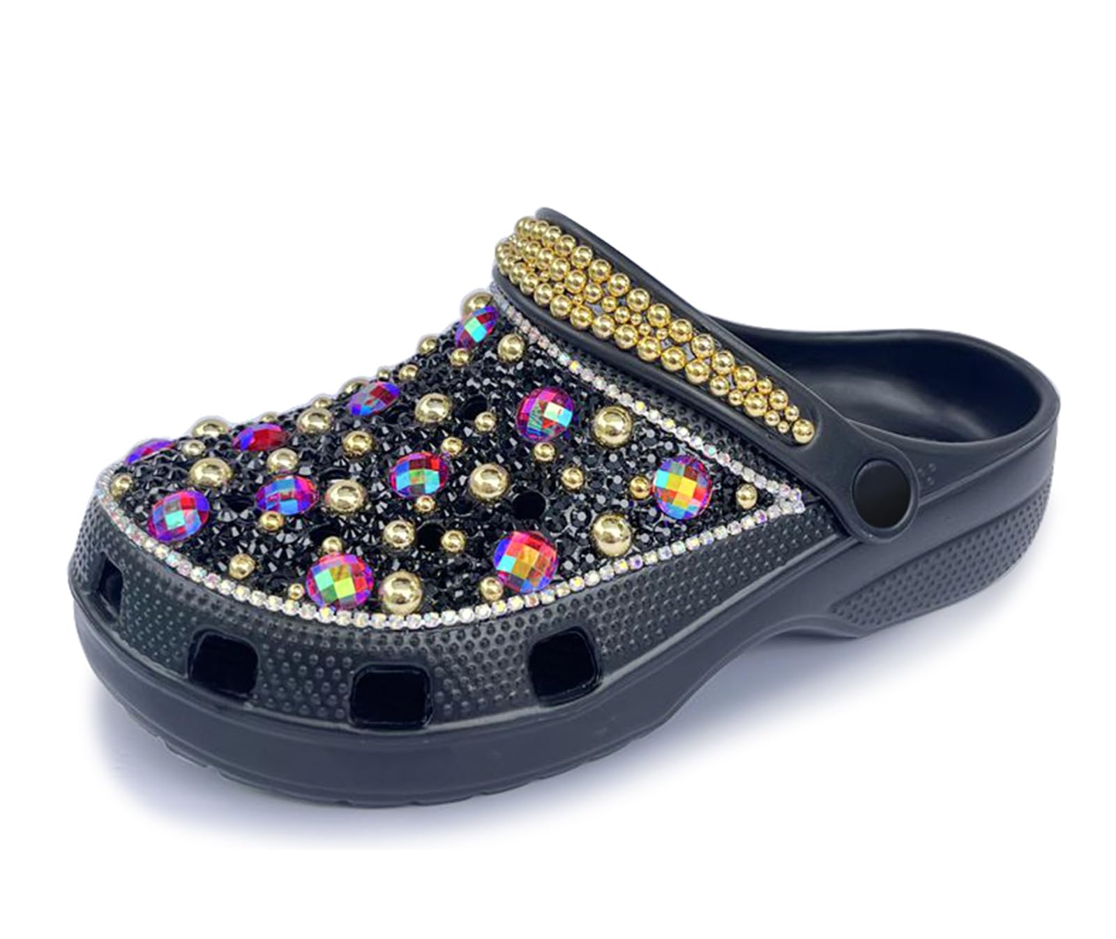 Hanfike Womens Casual Fashion Slide Mules with Rhinestone Closed Toe Comfort Flats