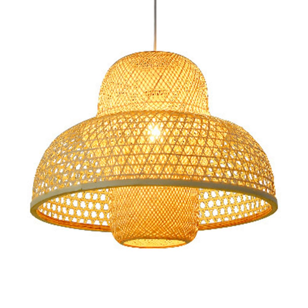 TCHAUSGZOZ Rustic Farmhouse Pendant Light - 19.7 Inch Handwoven Bamboo Chandelier for Kitchen, Dining, and Living Spaces