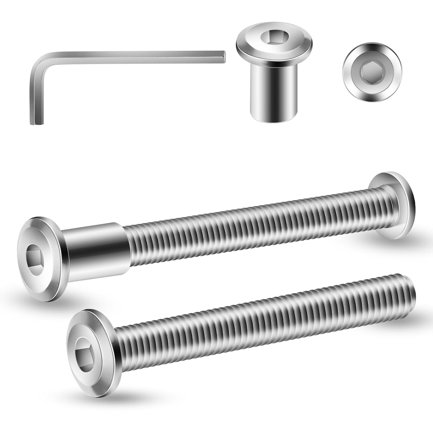 5/16-18 x 2-1/2" 20Pcs Flat Head Hex Socket Cap Screws Bolts Barrel Nuts Kit, 304 Stainless Steel 18-8, Full Thread by SG TZH (with Hex Spanner)