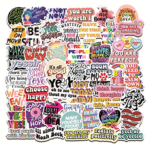 Vinyl Decal Quote Stickers for Kids Art Style Inspirational Quote Sticker for Laptop Phone Case Trendy Vinyl Water Bottle Stickers Pack, Positive Sticker for Girls Teens Adults 200pcs (Colorful)
