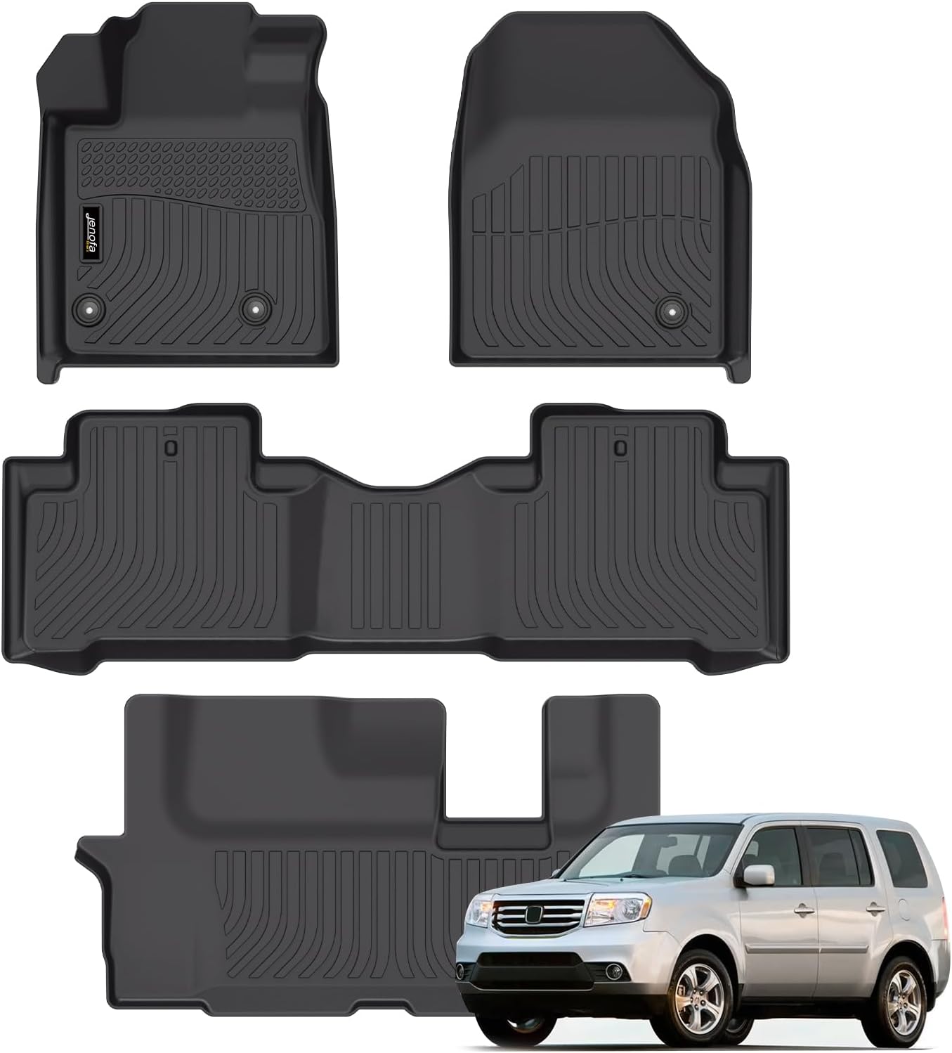 Floor Mats for Honda Pilot 2009-2015 - Waterproof All Weather Custom Fit Floor Liners - Durable Black Car Mats