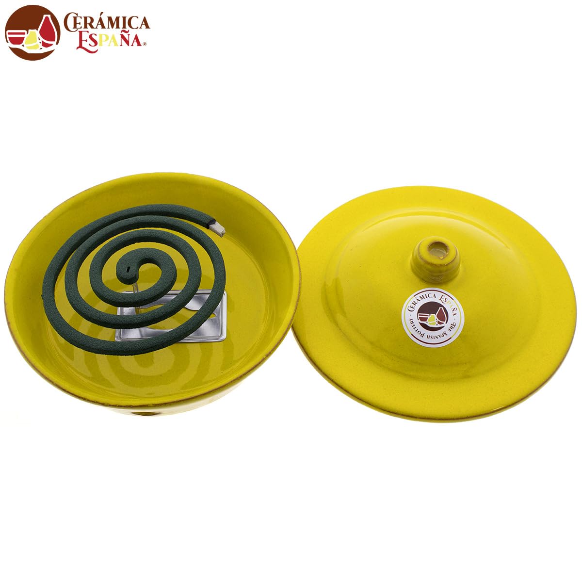 CERÁMICA ESPAÑA | Bruciatore d'incenso | Citronella | Repellente zanzare naturale | Bruciatore repellente zanzare - Modello J04 | 16 x 16 x 7 cm | 10 spirali citronella incluse