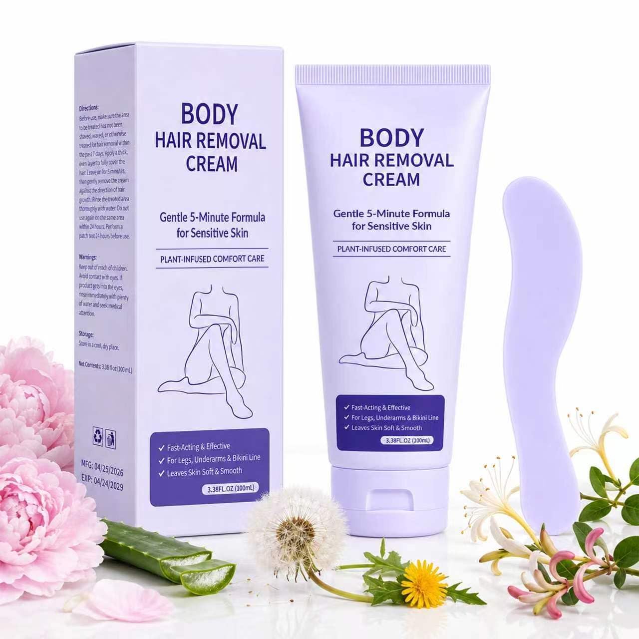 Hair Removal Cream for Women, 5-Minute Plant-Based Sensitive Skin Formula 3.38 Fl Oz (Pack of 1)