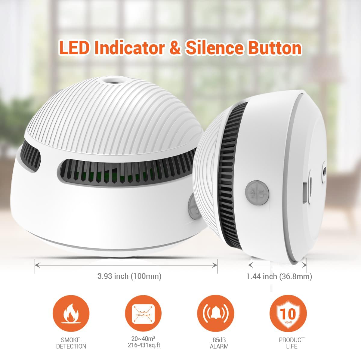 Wireless photoelectric smoke detector,support wifi zigbee RF433 lithium battery life 10 years,85 decibels, suitable for room,etc(6pcs without battery)