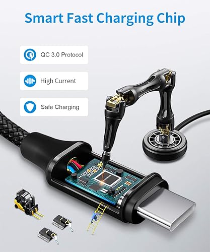 Vista 37 de Cable USB C corto de 1 pie, paquete de 2, carga rápida de 3A, cable de carga USB A a USB C trenzado para Samsung Galaxy S24 S23 S22 S21 S20 S10 S9