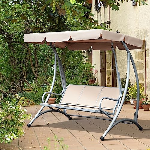 Outsunny 3-Seat Outdoor Porch Swing Chair, Patio Swing Glider With Adjustable Canopy, Breathable Seat, And Steel Frame For Garden, Poolside, Backyard, Beige #TOP1