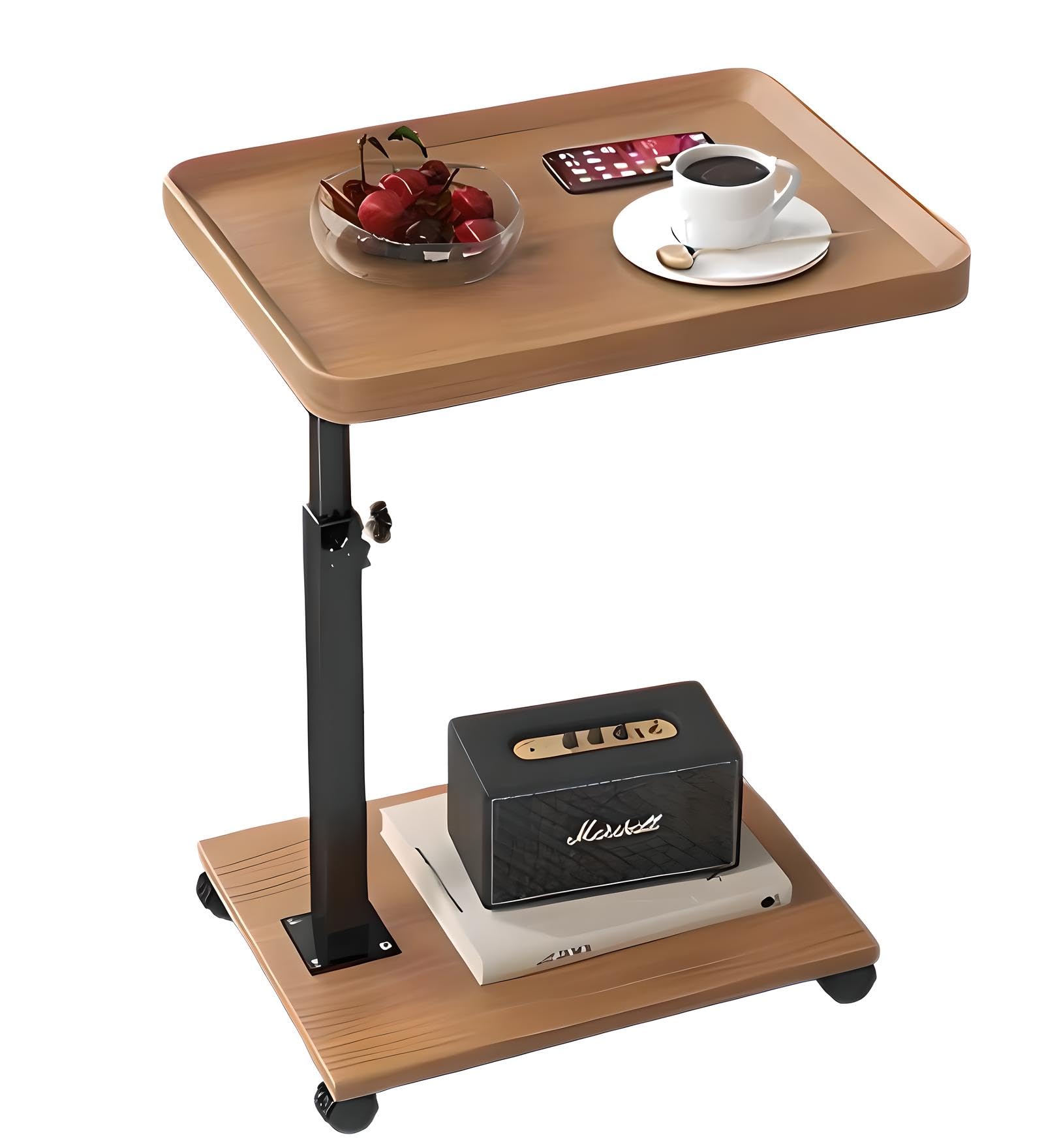 Shilanmei サイドテーブル 昇降式 360度回転 高さ調節可能 45〜80cm コの字型 ベッド横 テーブル 木目調天板 小物置き ベッドサイド 移動便利 ナイトテーブル 一人暮らし 食卓 小型 組立簡単 (原色-40*30*45~80cm(木製ベース))