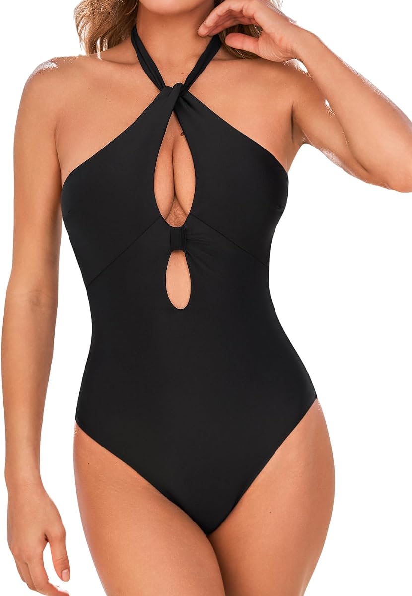 CUPSHE Traje de baño de una pieza con cuello alto para mujer Traje de baño halter recortado